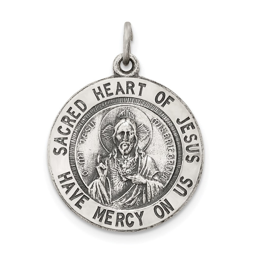 Sterlingsilber Antikisiert Heilig Herz Of Jesus Medaille