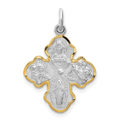 Sterlingsilber Rhodiniert & Vermeil 4-way Medaille