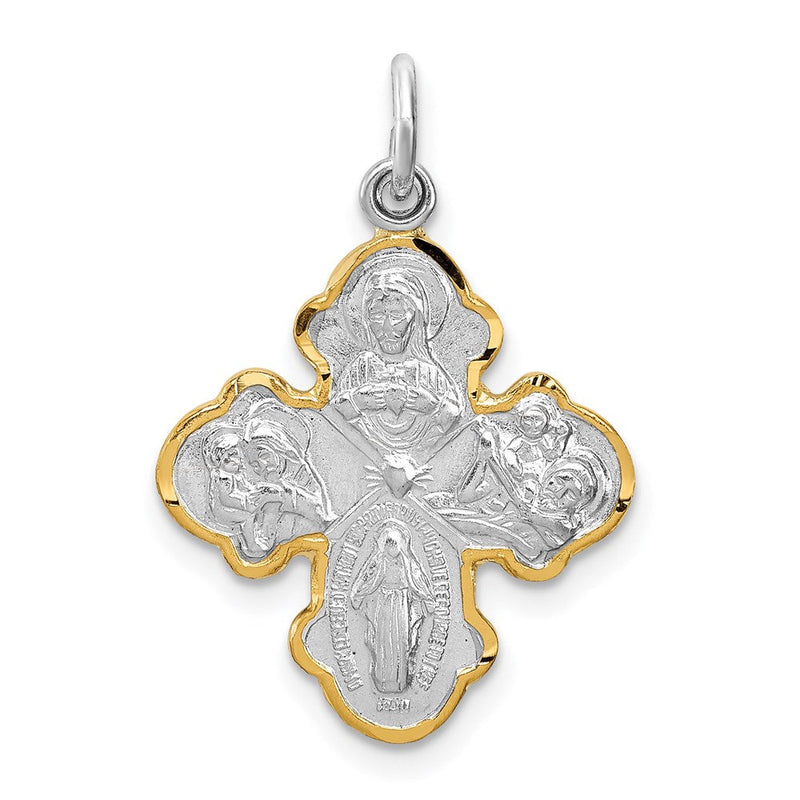 Sterlingsilber Rhodiniert & Vermeil 4-way Medaille