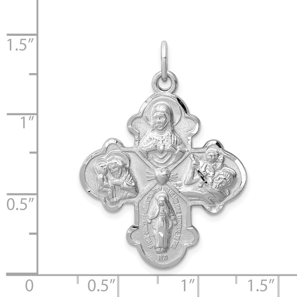 Sterlingsilber Rhodiniert Satiniert 4-way Medaille