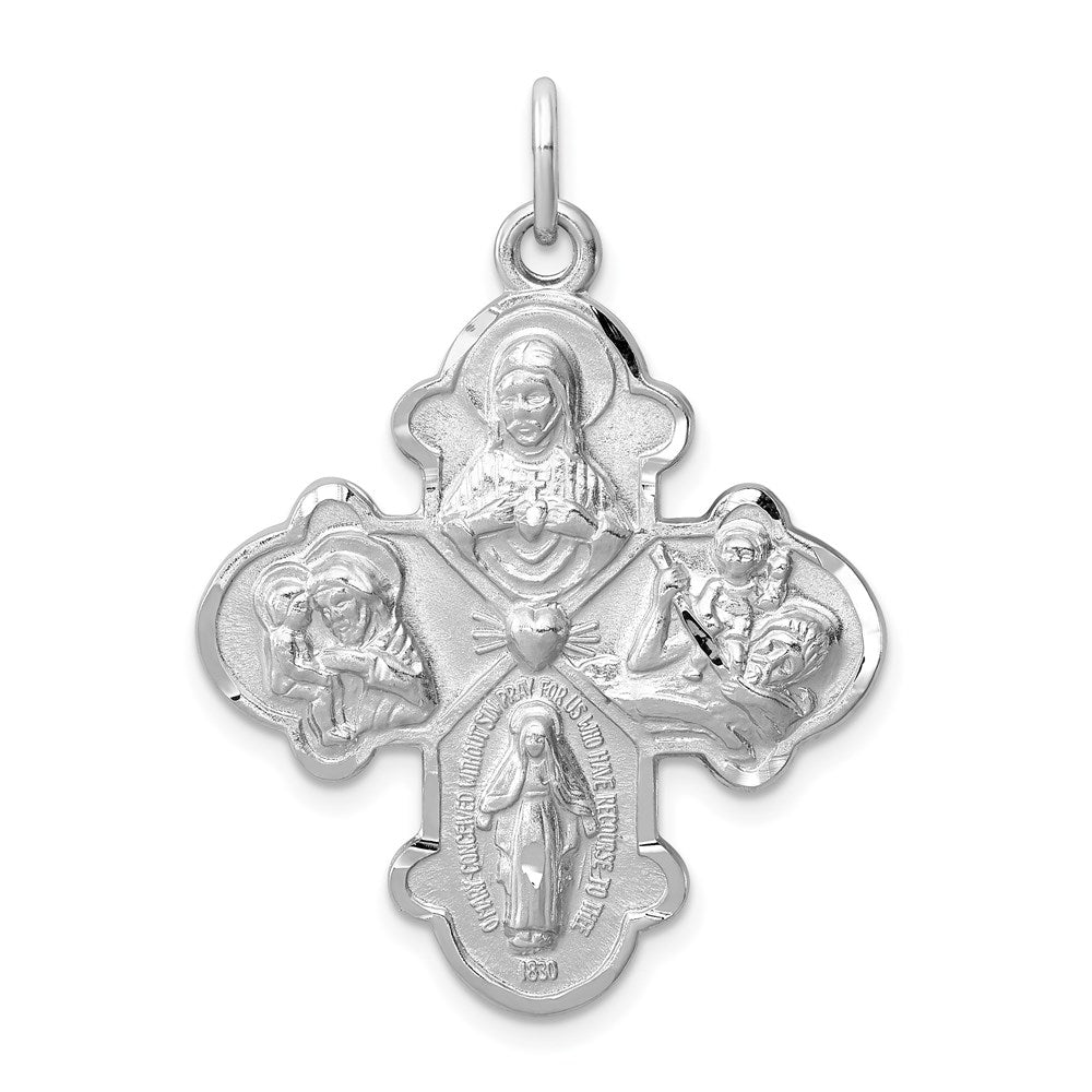 Sterlingsilber Rhodiniert Satiniert 4-way Medaille
