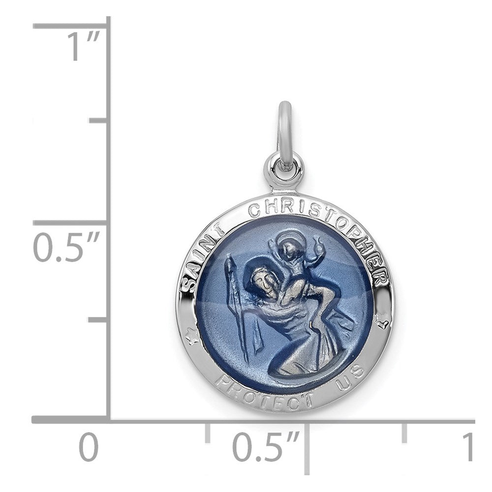Sterlingsilber Rhodiniert Blau Epoxid St. Christopher Medaille