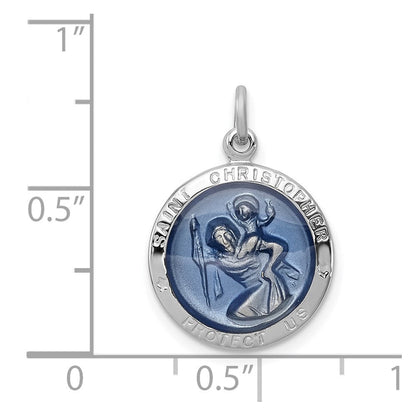 Sterlingsilber Rhodiniert Blau Epoxid St. Christopher Medaille