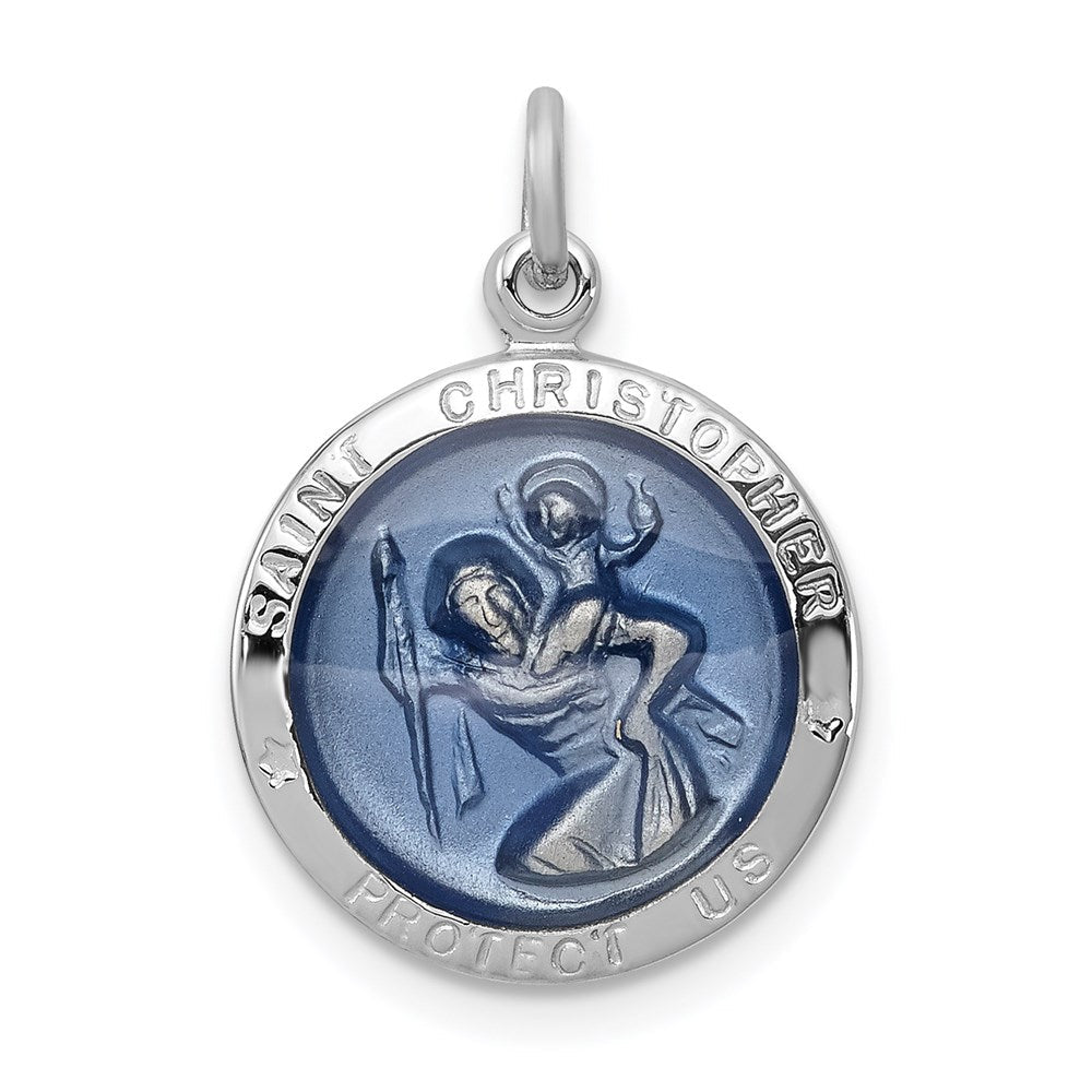 Sterlingsilber Rhodiniert Blau Epoxid St. Christopher Medaille