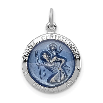 Sterlingsilber Rhodiniert Blau Epoxid St. Christopher Medaille