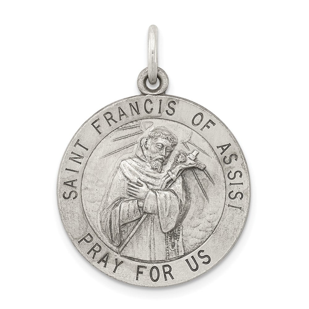 Sterlingsilber Antikisiert Saint Franziskus Of Assisi Medaille