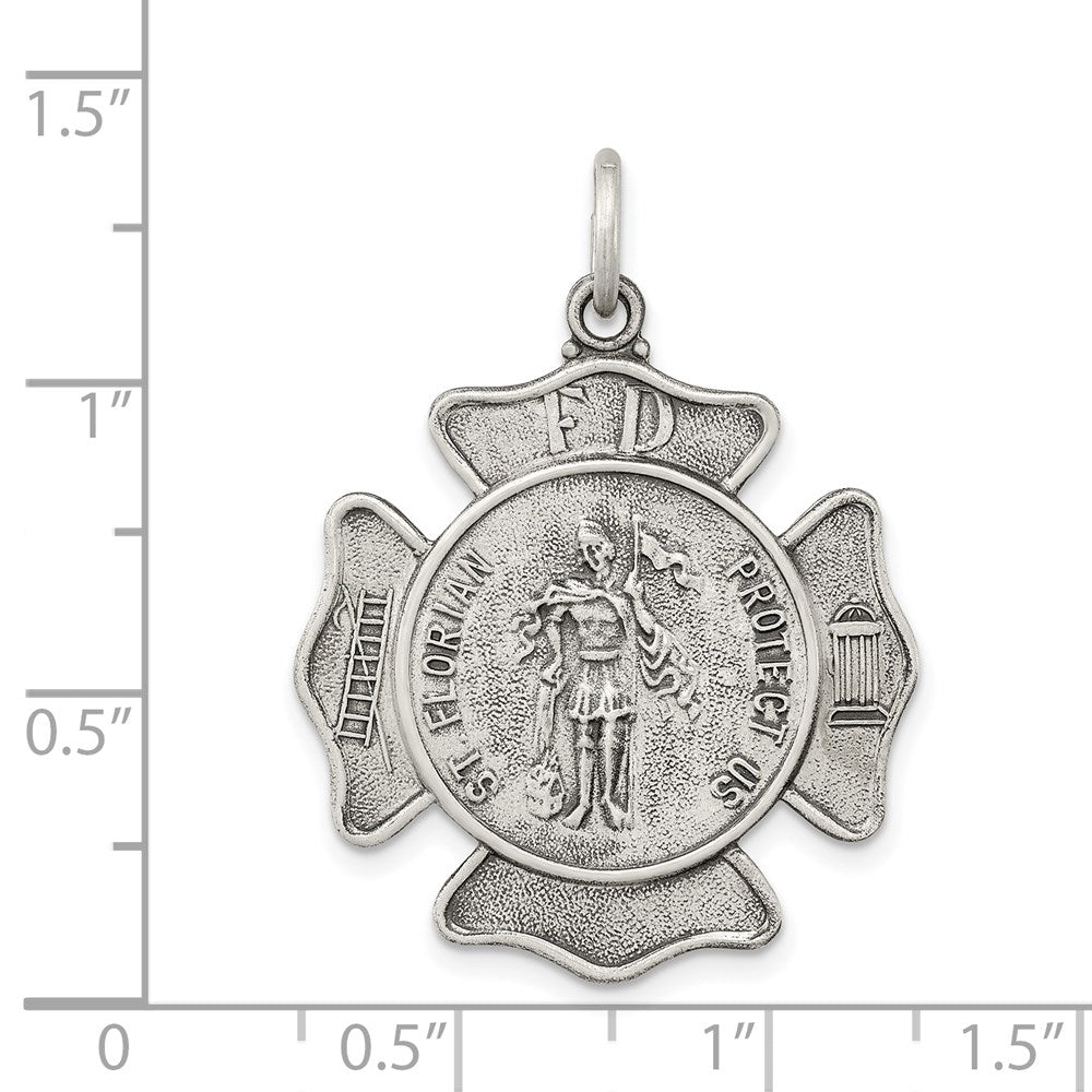 Sterlingsilber Antikisiert Saint Florian Abzeichen Medaille