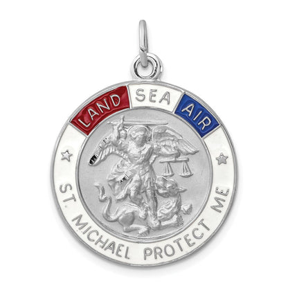 Sterlingsilber Rhodiniert Emailliert Saint Michael Medaille