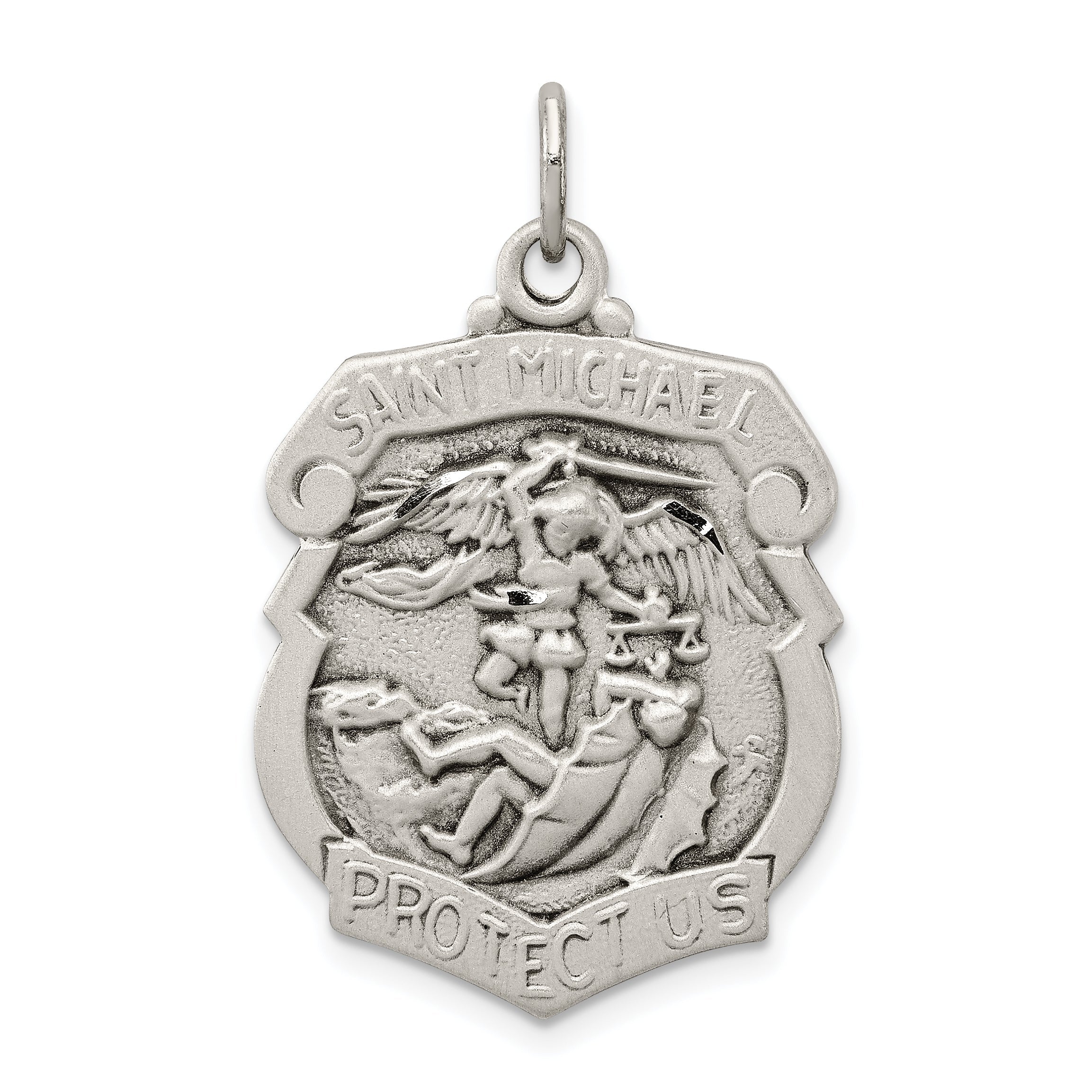 Sterlingsilber Antikisiert Diamantiert St. Michael Abzeichen Medaille