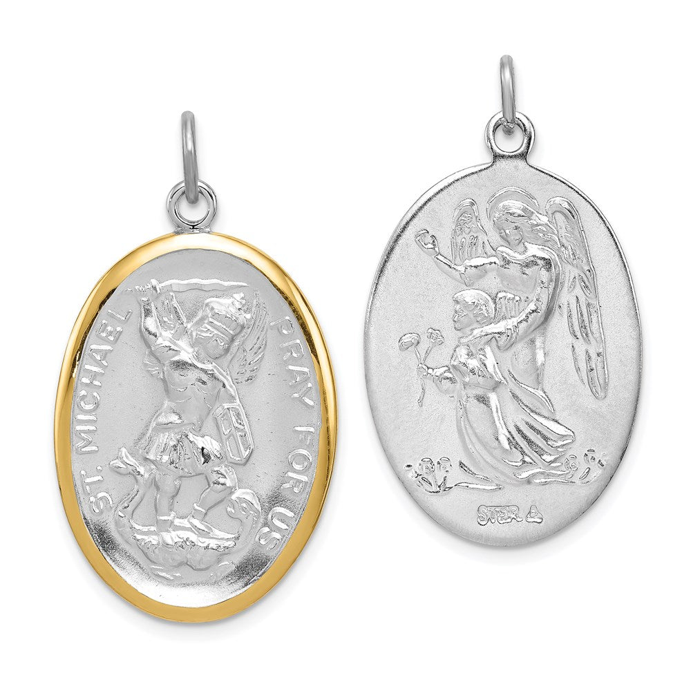Sterlingsilber Wendbar Rhodiniert & Vermeil St. Michael Medaille