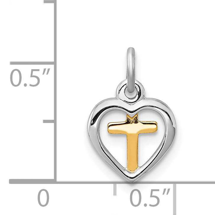 Sterlingsilber Rhodiniert & Vermeil Kreuz in Herz Charm