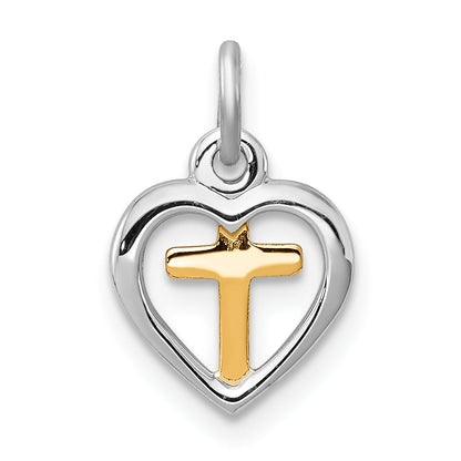 Sterlingsilber Rhodiniert & Vermeil Kreuz in Herz Charm