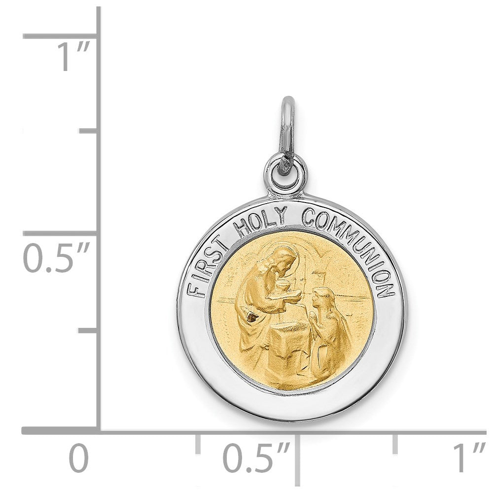 Sterlingsilber Rhodiniert & Vermeil Heilig Kommunion Medaille