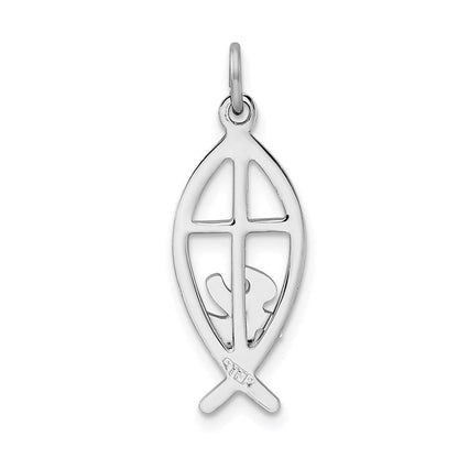 Sterlingsilber Rhodiniert Ichthus Fisch Charm