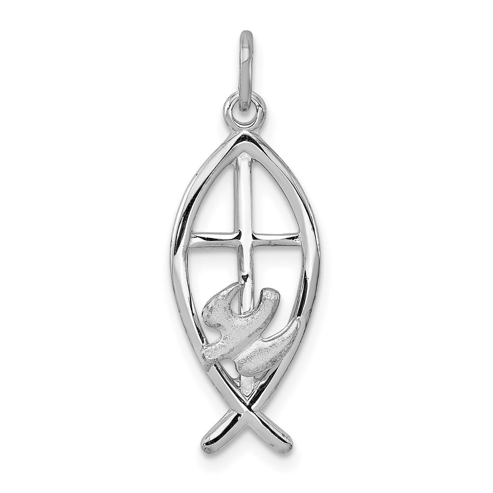 Sterlingsilber Rhodiniert Ichthus Fisch Charm