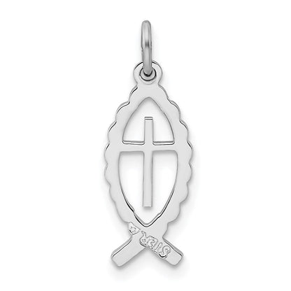 Sterlingsilber Rhodiniert Ichthus Fisch Charm