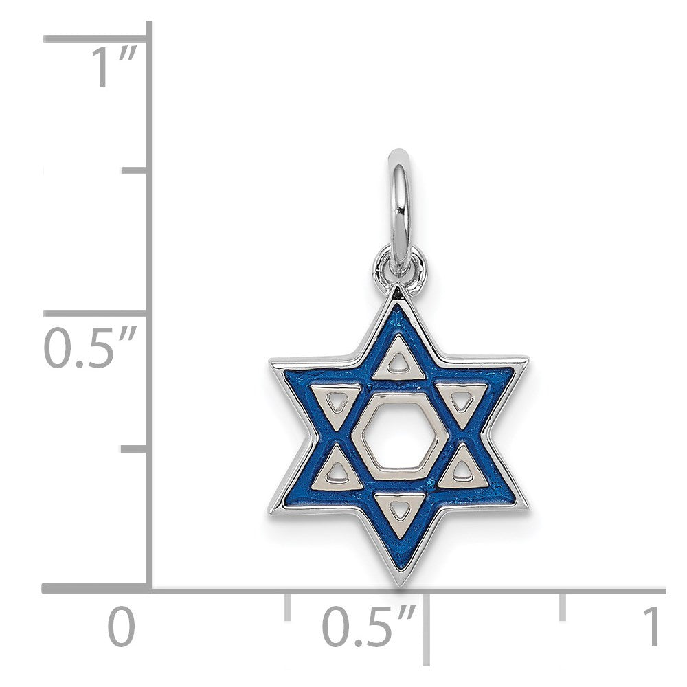Sterlingsilber Rhodiniert Emailliert Blau Stern Of David Charm