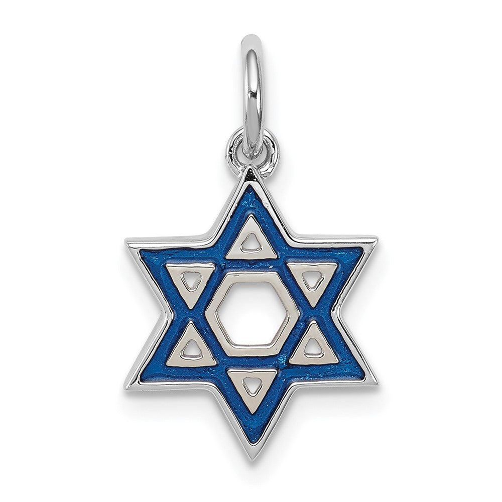Sterlingsilber Rhodiniert Emailliert Blau Stern Of David Charm
