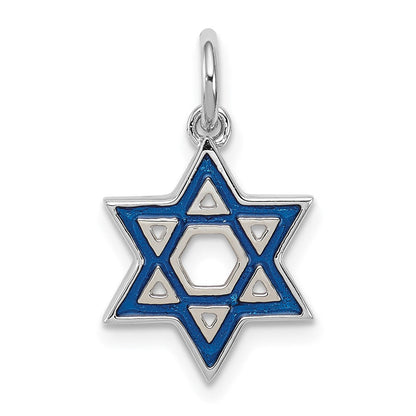 Sterlingsilber Rhodiniert Emailliert Blau Stern Of David Charm