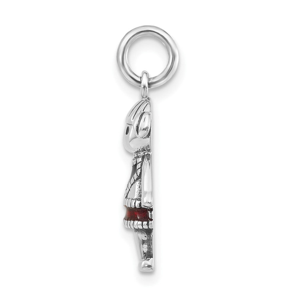 Sterlingsilber Poliert & Antikisiert Rot Schwarz Emaille Mädchen Charm