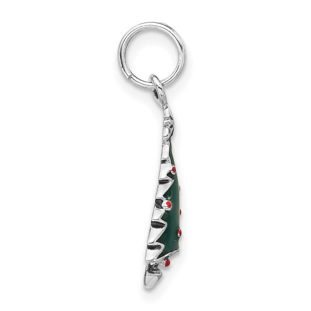 Sterlingsilber Poliert Grün & Rot Emailliert Weihnachten Baum Charm
