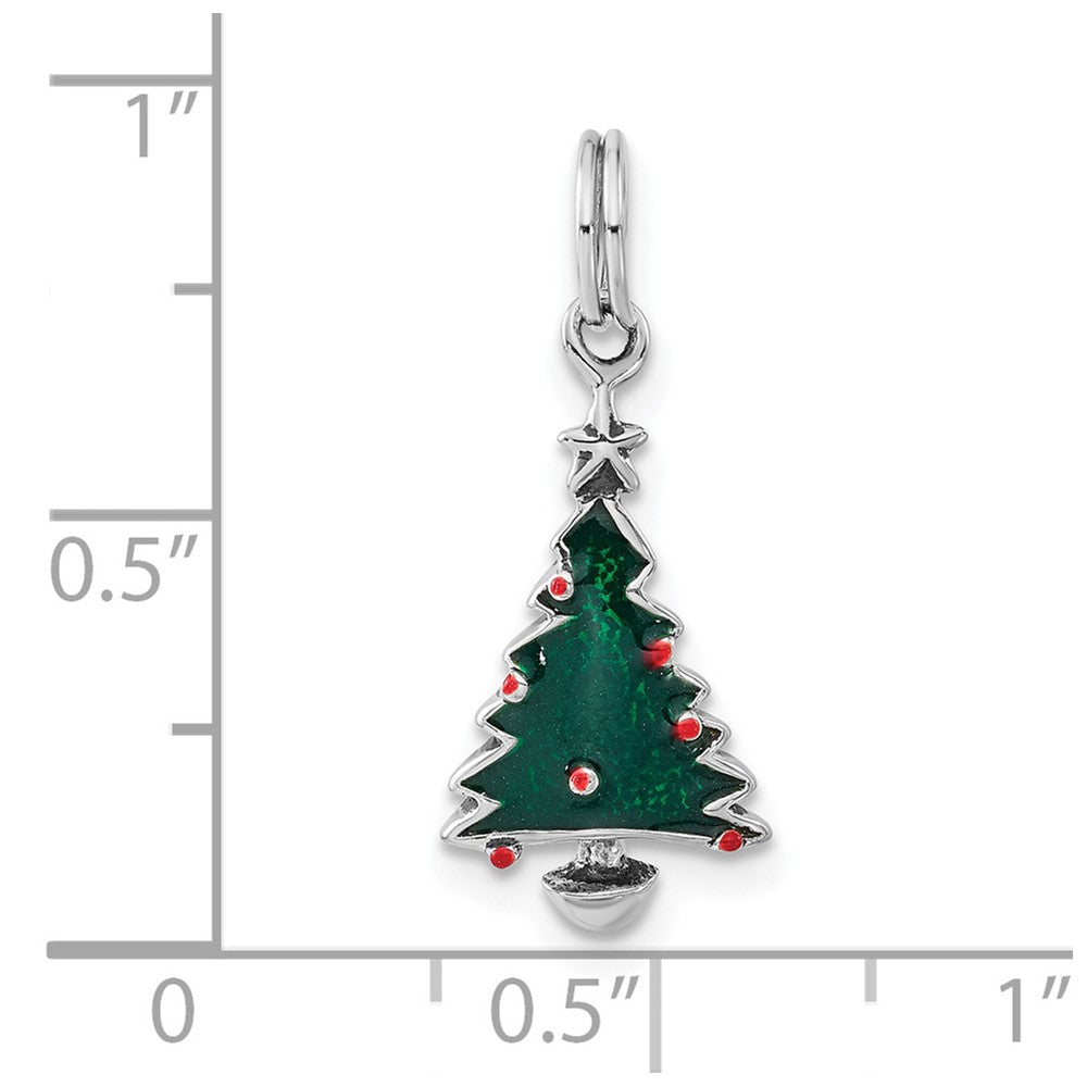 Sterlingsilber Poliert Grün & Rot Emailliert Weihnachten Baum Charm