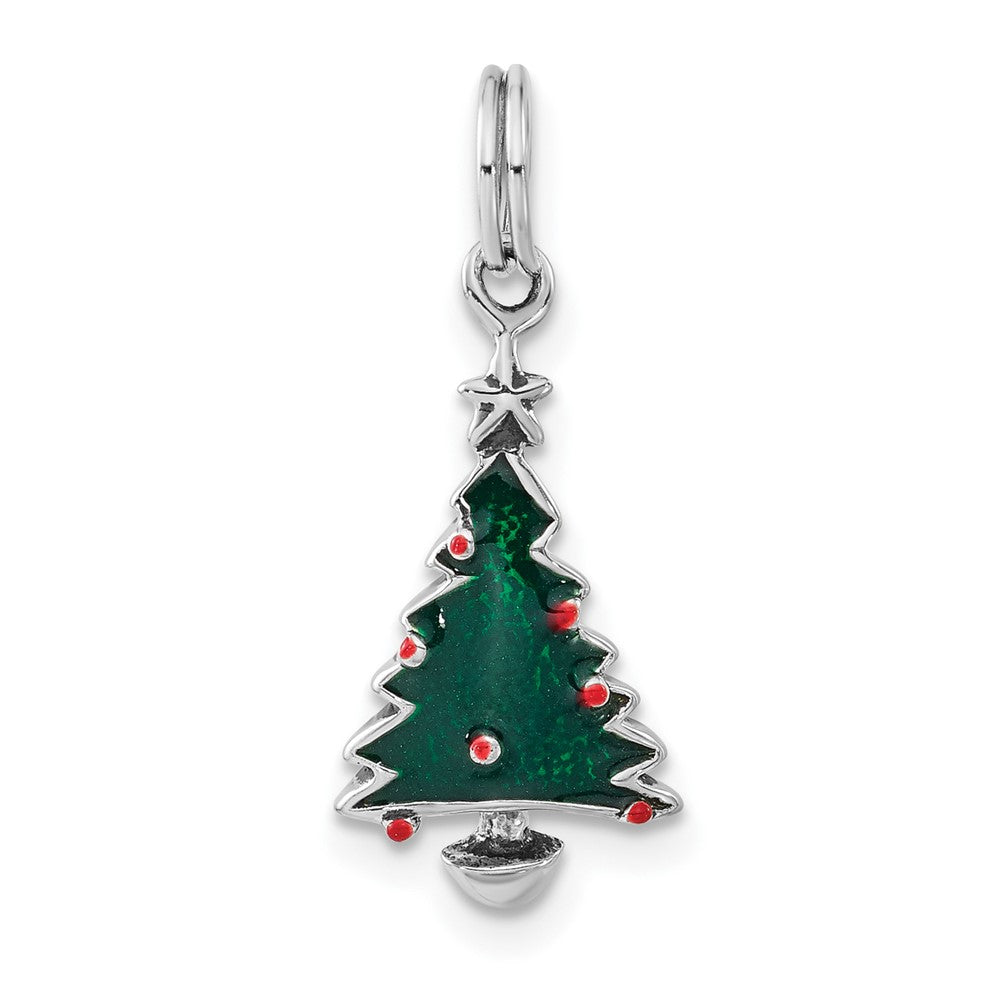 Sterlingsilber Poliert Grün & Rot Emailliert Weihnachten Baum Charm