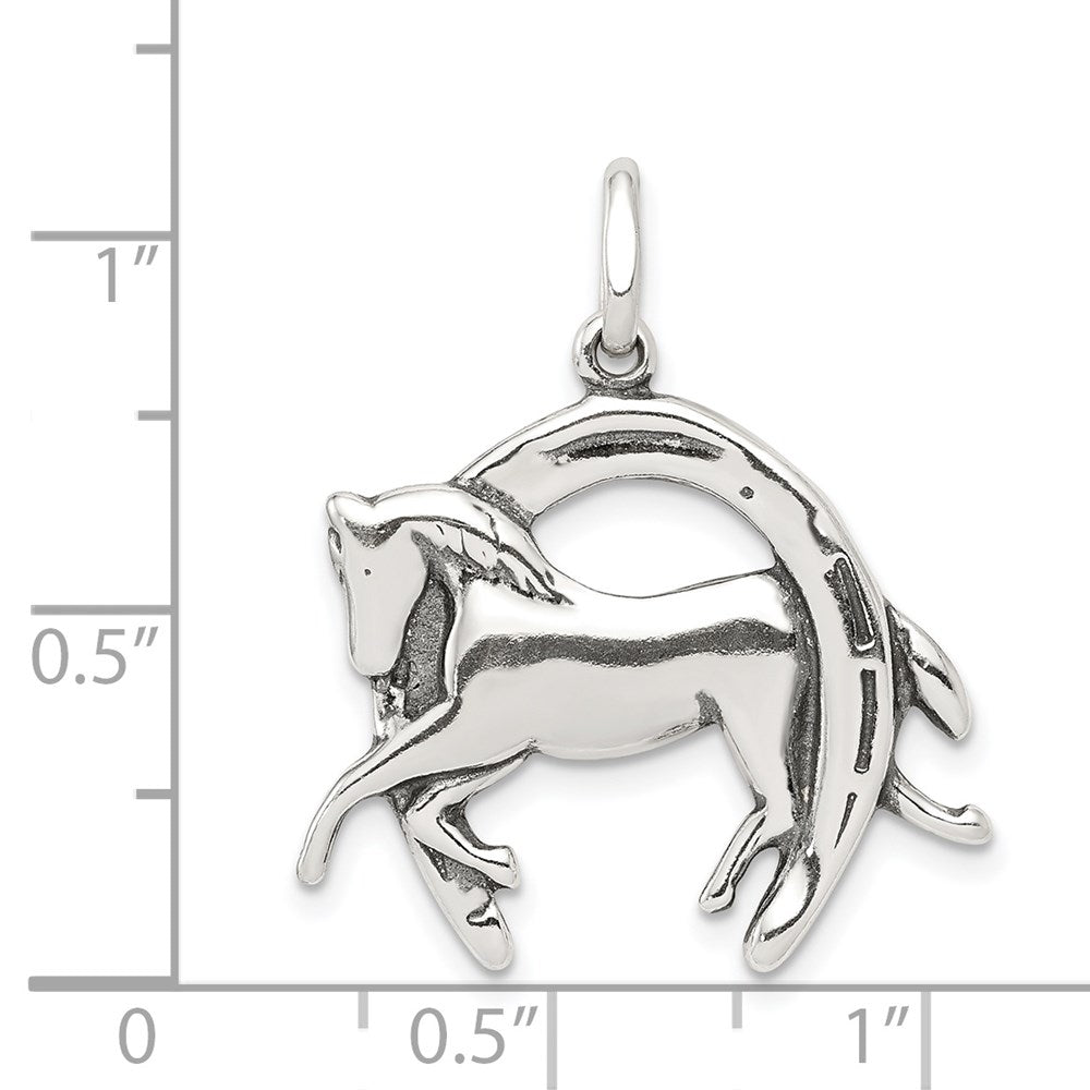 Sterlingsilber Antikisiert Pferd in Hufeisen Charm