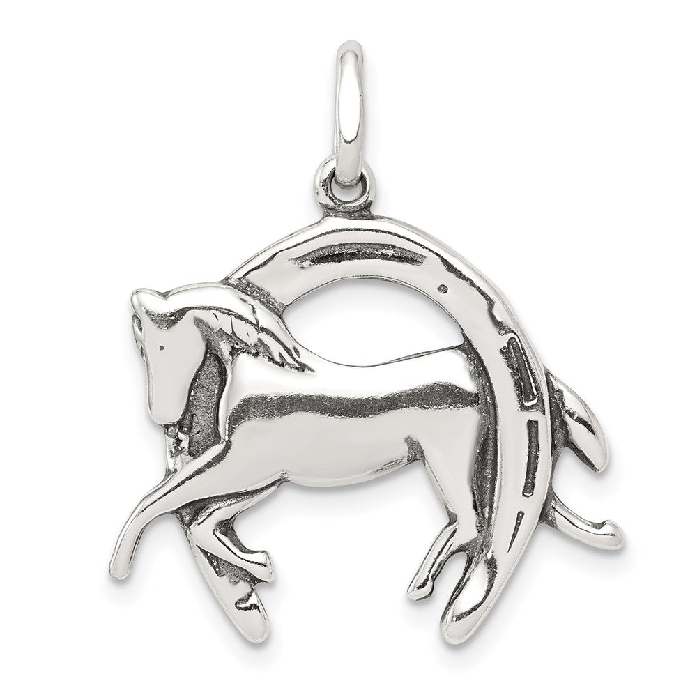 Sterlingsilber Antikisiert Pferd in Hufeisen Charm