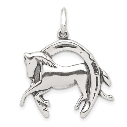 Sterlingsilber Antikisiert Pferd in Hufeisen Charm