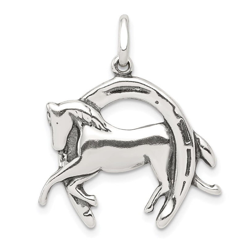 Sterlingsilber Antikisiert Pferd in Hufeisen Charm