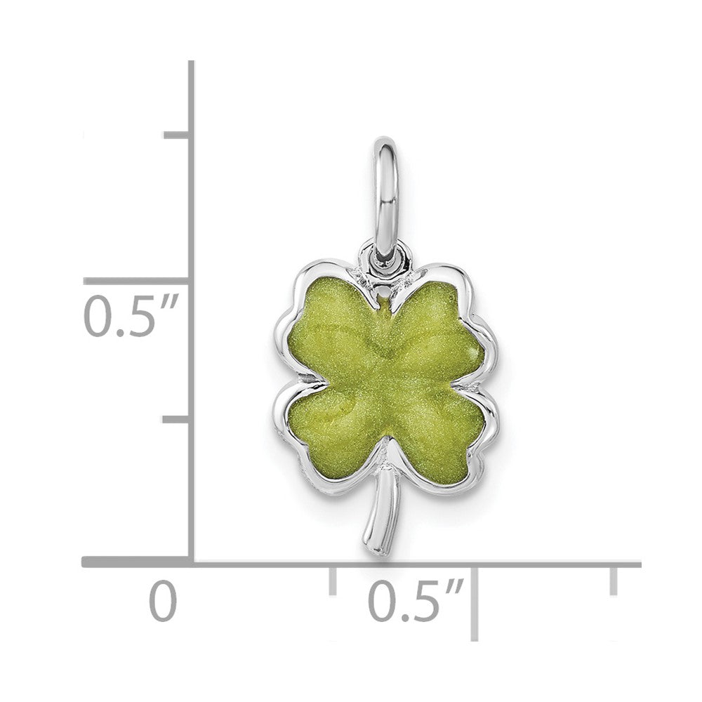 Sterlingsilber Poliert Grün Emaille 4 Blatt Klee Charm