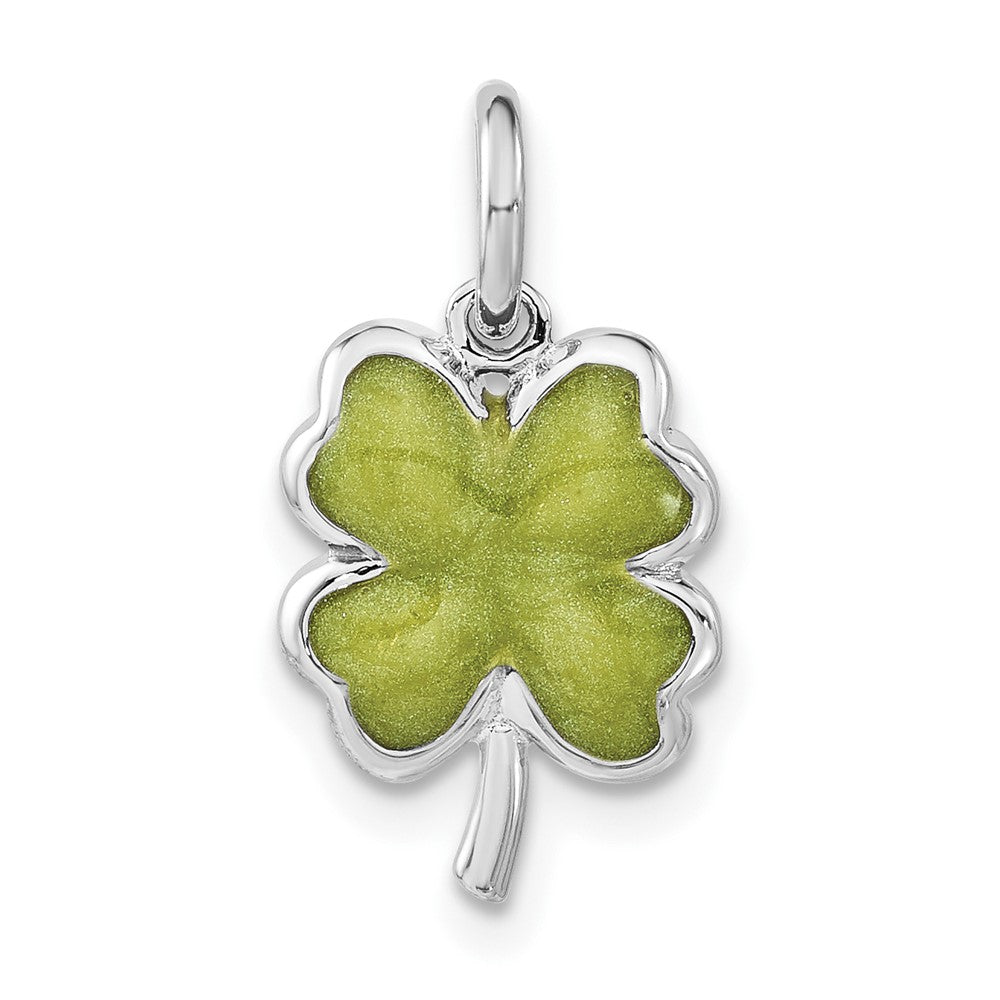 Sterlingsilber Poliert Grün Emaille 4 Blatt Klee Charm