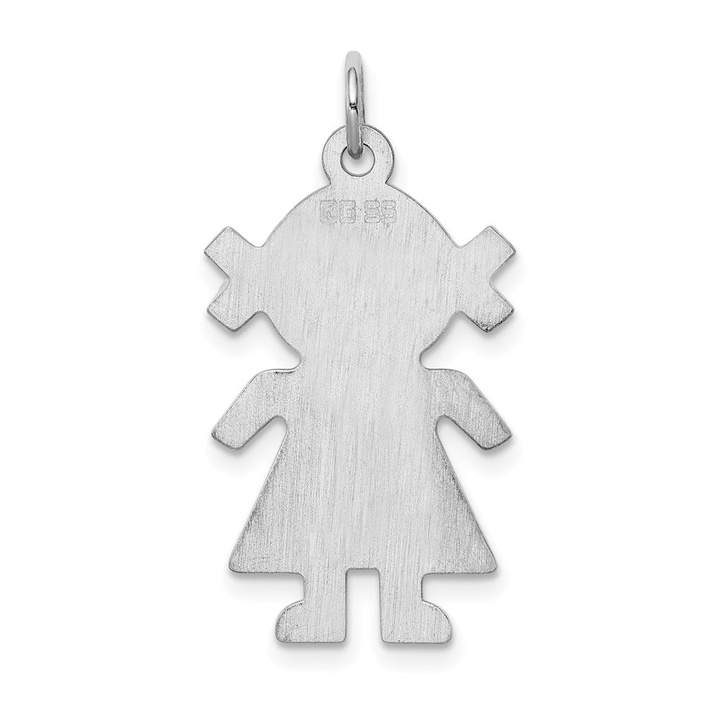 Sterlingsilber S. Rhodiniert-plt Gravierbar Mädchen Poliert Vorderseite/satin Rückseite Plättchen Charm