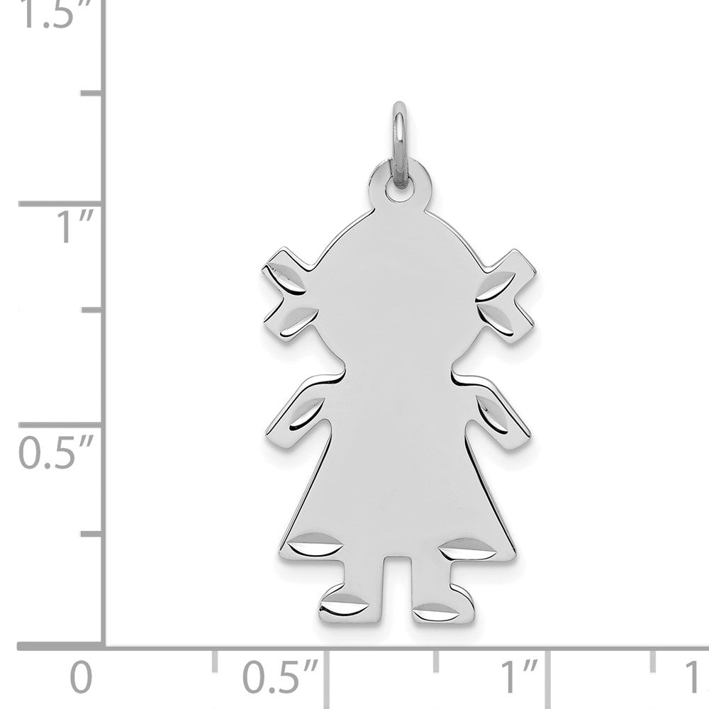 Sterlingsilber S. Rhodiniert-plt Gravierbar Mädchen Poliert Vorderseite/satin Rückseite Plättchen Charm