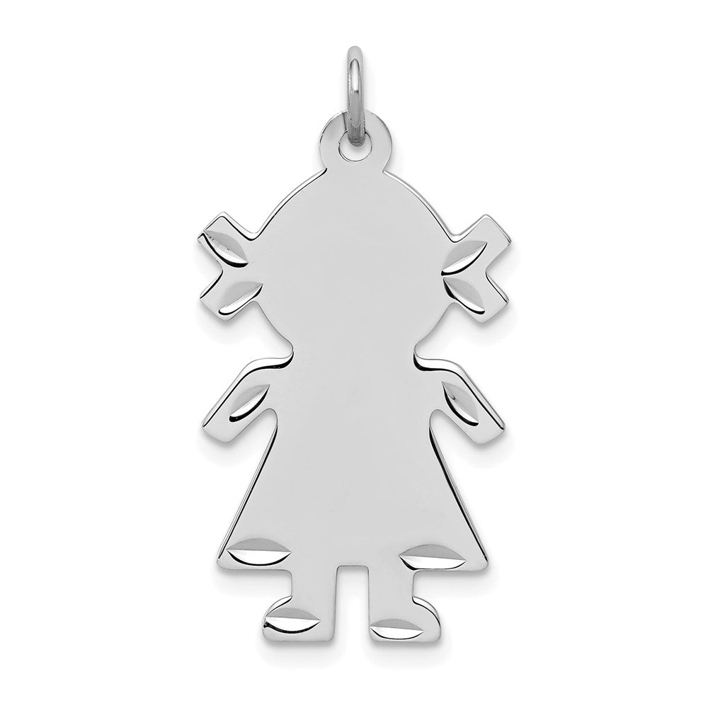 Sterlingsilber S. Rhodiniert-plt Gravierbar Mädchen Poliert Vorderseite/satin Rückseite Plättchen Charm