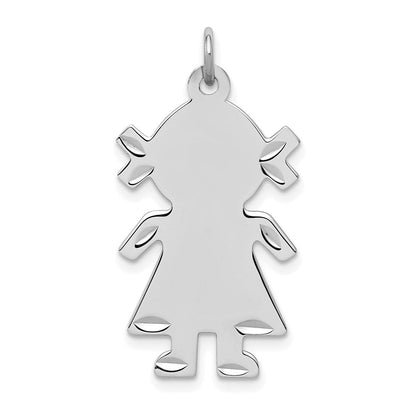 Sterlingsilber S. Rhodiniert-plt Gravierbar Mädchen Poliert Vorderseite/satin Rückseite Plättchen Charm
