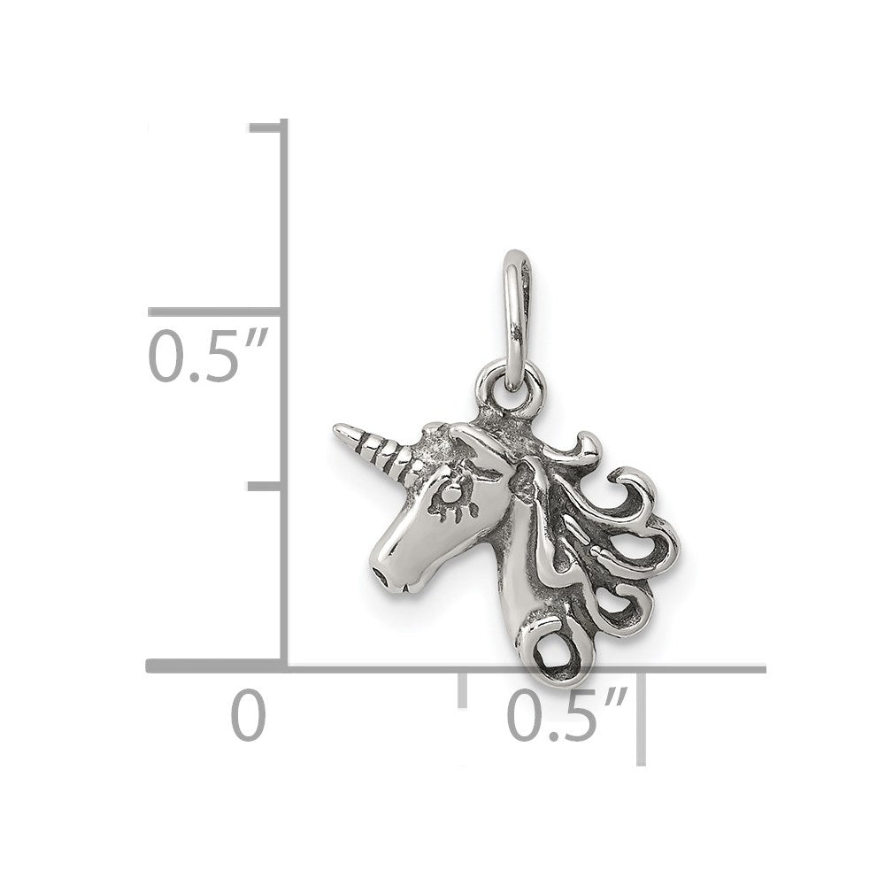 Sterlingsilber Antikisiert Einhorn Kopf Charm
