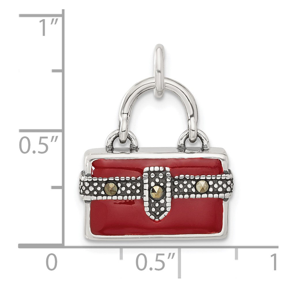Sterlingsilber 3d Emailliert Markasit Purse Charm