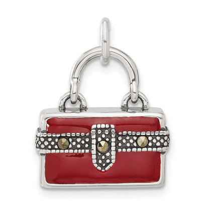 Sterlingsilber 3d Emailliert Markasit Purse Charm