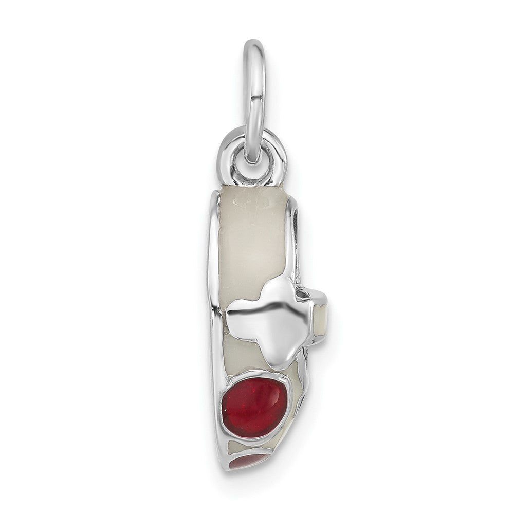 Sterlingsilber 3-d Rot & Weiß Emailliert Schuh Charm