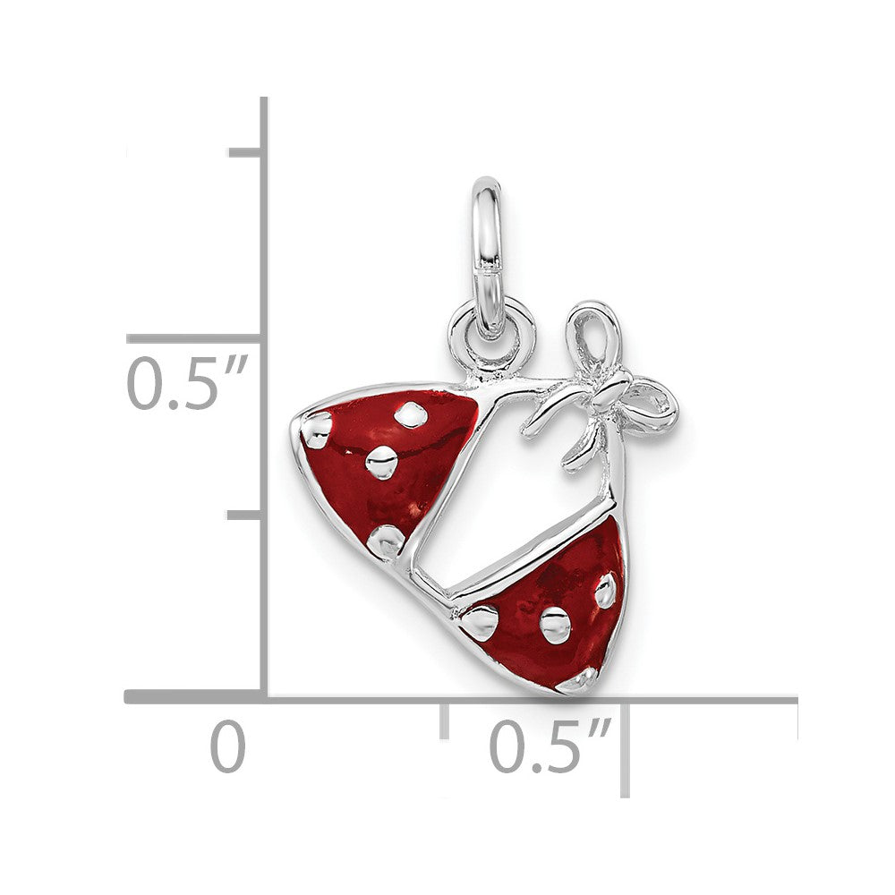 Sterlingsilber Rhodiniert Emailliert Rot Bikini Oberteil Charm