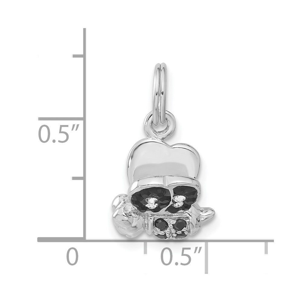Sterlingsilber 3-d Schwarz & Klar Zirkonia Emailliert Biene Charm