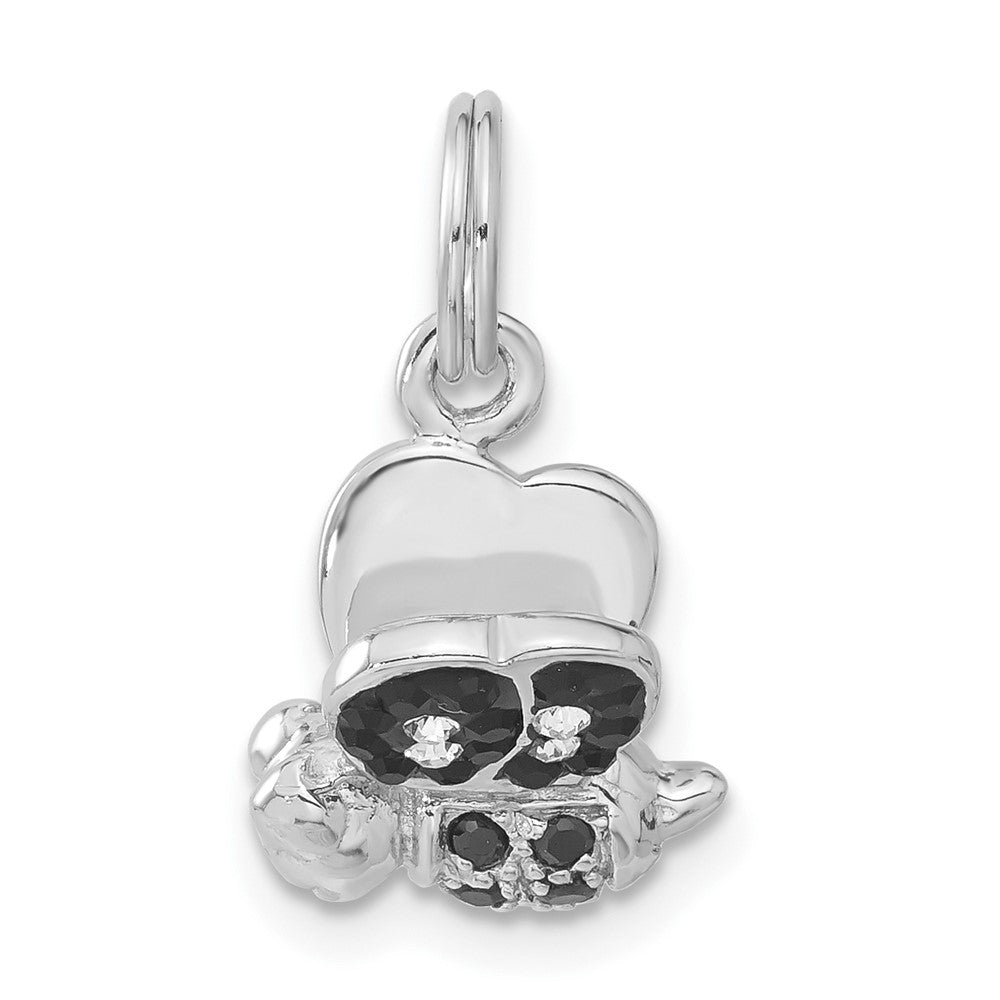 Sterlingsilber 3-d Schwarz & Klar Zirkonia Emailliert Biene Charm