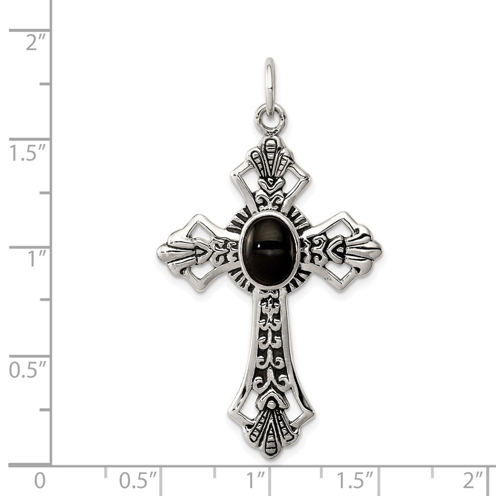Sterlingsilber Onyx Antikisiert Kreuz Anhänger