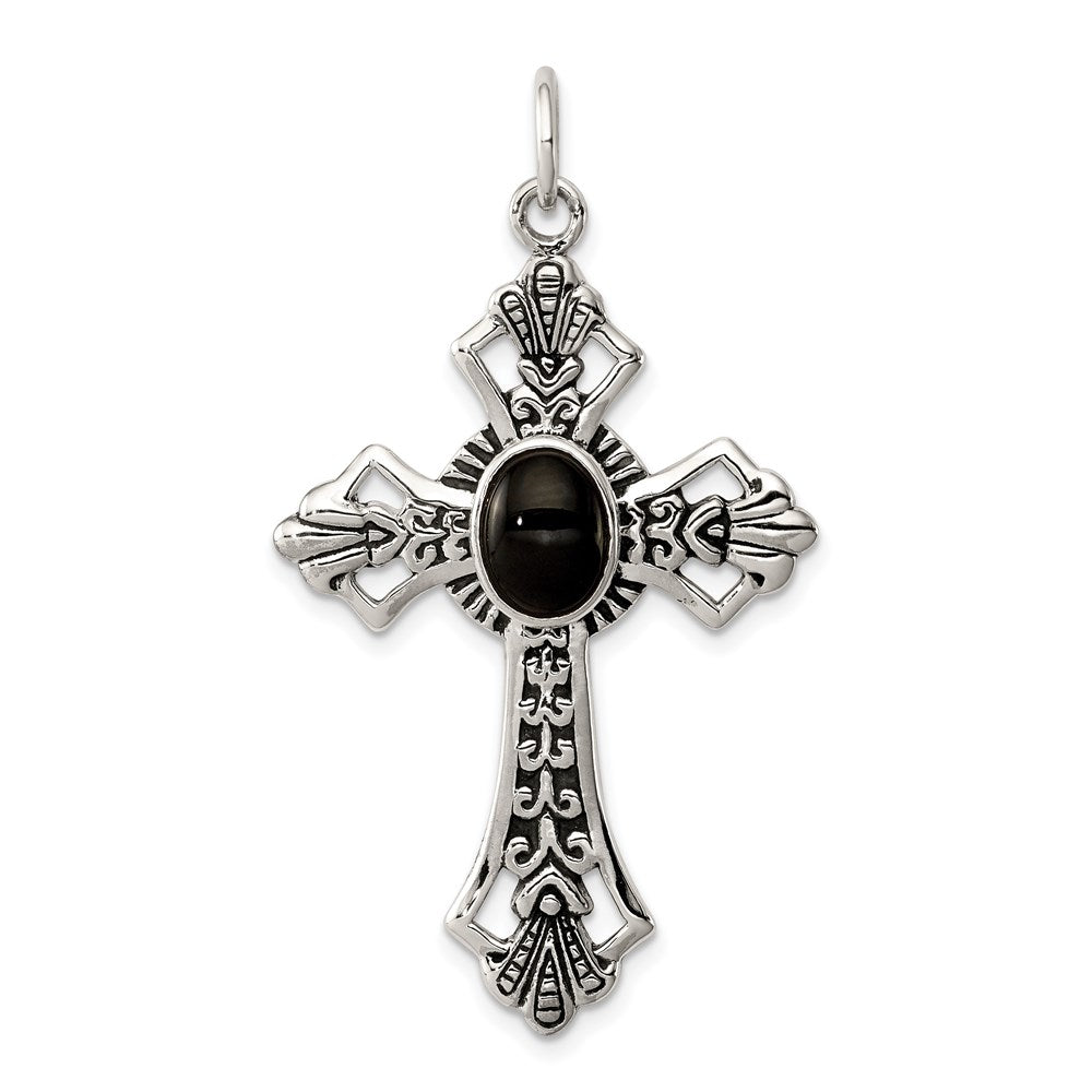 Sterlingsilber Onyx Antikisiert Kreuz Anhänger
