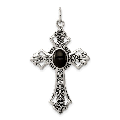 Sterlingsilber Onyx Antikisiert Kreuz Anhänger