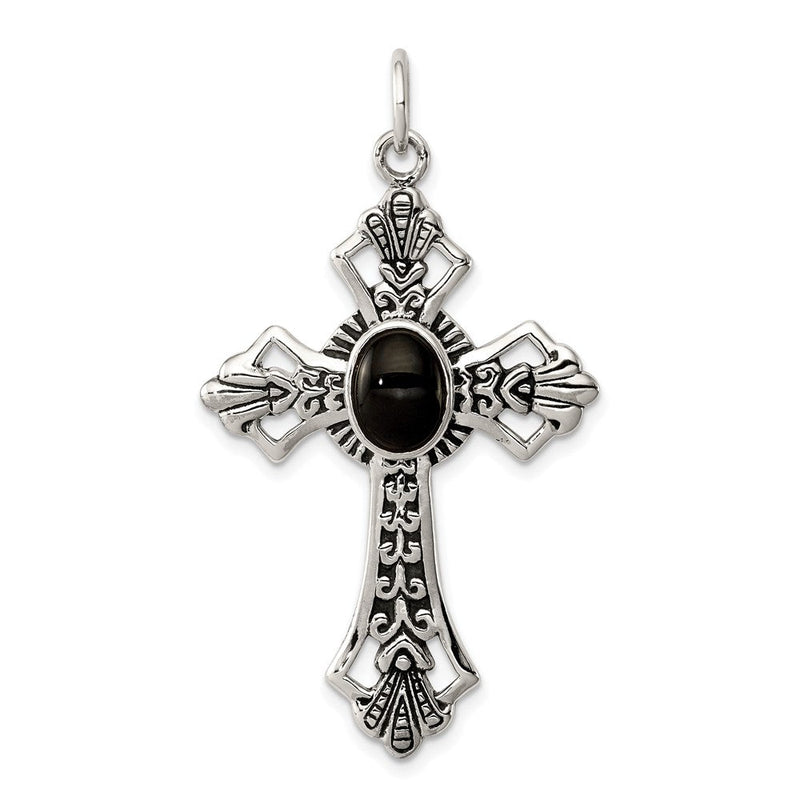 Sterlingsilber Onyx Antikisiert Kreuz Anhänger
