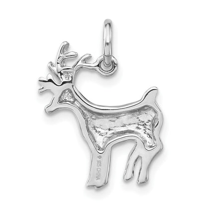 Sterlingsilber Poliert Braun & Rot Emailliert Reindeer Charm