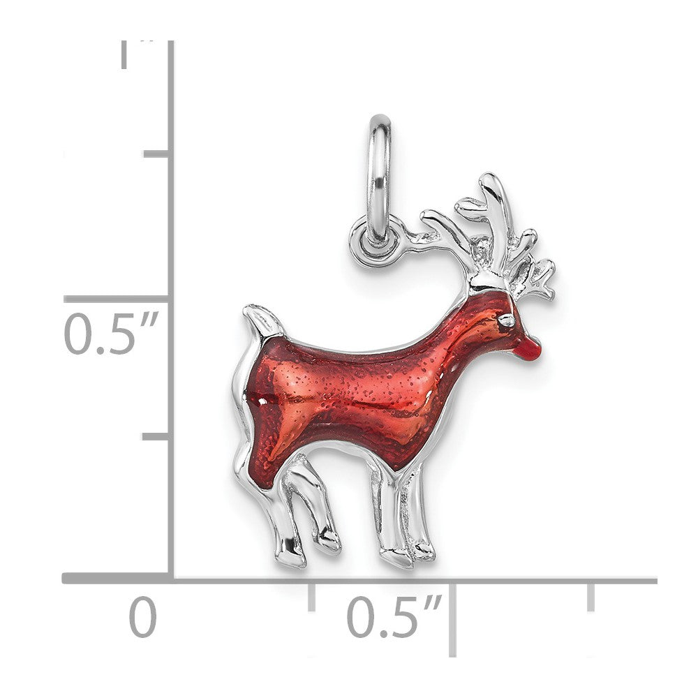 Sterlingsilber Poliert Braun & Rot Emailliert Reindeer Charm